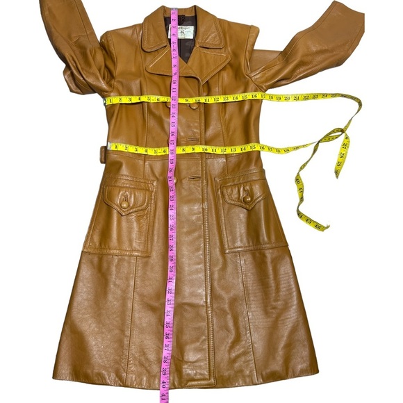 Vintage 1970's leather trench coat size S - Picture 9 of 13